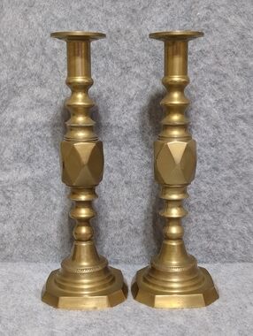 Antique Brass Candlesticks Pair King Of Diamonds 12"